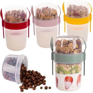 Pack Breakfast Cups with Lids and Spoon