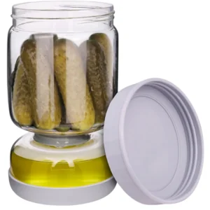 Pickle and Olive Hourglass Jar with Strainer Flip