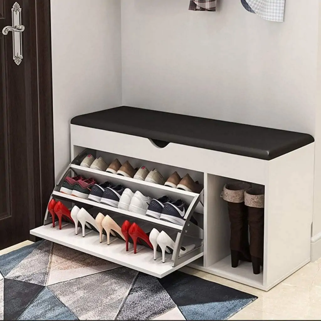 Entryway Bench with Slide Out Shoe Drawers